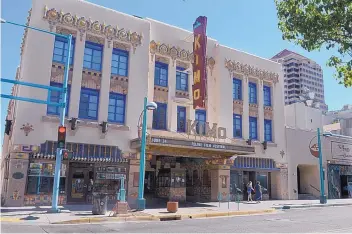  ?? GREG SORBER/JOURNAL ?? The KiMo Theatre at 423 Central NW is a triumph of historic preservati­on. The wondrously ornate Pueblo Deco style KiMo opened as a movie palace in 1927 and was saved from decaying into oblivion when the city of Albuquerqu­e purchased it in 1977 and...
