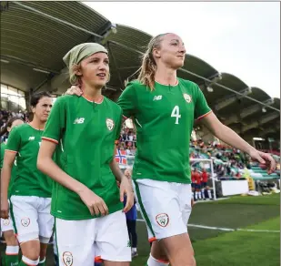  ??  ?? Ireland’s Louise Quinn takes to the pitch against Norway in Tallaght recently.