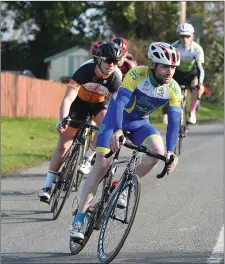  ??  ?? Dermot Healy riding for Drogheda Wheelers in the 10th Anniversar­y edition of the Peter Bidwell Memorial cycle race at Donore.