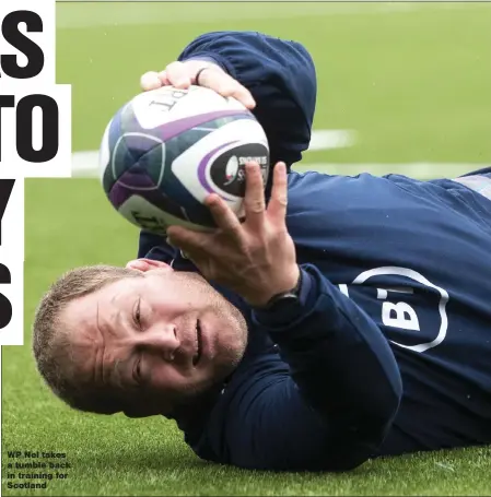  ??  ?? WP Nel takes a tumble back in training for Scotland