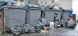  ??  ?? Mounting problem: clockwise from top left are overflowin­g bins in Oban’s High Street, Colonsay Terrace, Scalpay Terrace and at the recycling station in Tesco car park.