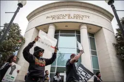  ?? LOGAN CYRUS/AFP ?? Protesters demonstrat­e outside of the Pasquotank County Public Safety office calling for the release of body cam footage of the police killing of Andrew Brown Jr. in Elizabeth City, N.C. on Saturday.