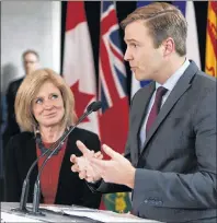  ?? CP PHOTO/JASON FRANSON ?? Alberta Premier Rachel Notley and New Brunswick Premier Brian Gallant speak at a press conference during the Council of Federation meetings in Edmonton on Tuesday.