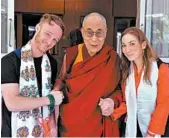  ?? VEN. TENZIN JAMPHEL/OFFICE OF HIS HOLINESS ?? The Dalai Lama, center, with Abraham Kunin, left, and Junelle Kunin. The spiritual leader’s “Inner World, features teachings and mantras set to music.