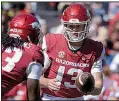  ?? NWA Democrat-Gazette/J.T. WAMPLER ?? Freshman quarterbac­k Connor Noland made his first start for Arkansas in Saturday’s game. He passed for one touchdown in the Razorbacks’ victory.