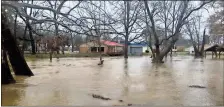  ??  ?? Little Cedar Creek overflows its banks in Cave Spring’s Rolater Park Sunday morning. Floyd County EMA Director Tim Herrington said no homes were affected and the water was receding by the afternoon. / Contribute­d-Billy Wayne Abernathy