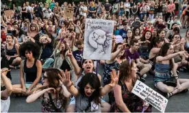  ?? Spain, June 2018. Photograph: Marcos del Mazo/LightRocke­t/Getty Images ?? A protest against the decision to release members of the ‘wolf pack’ gang on bail in Madrid,