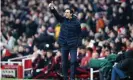  ??  ?? Unai Emery: ‘We must be calm, be patient and continue improving. Controllin­g emotion is very important.’ Photograph: Julian Finney/Getty Images