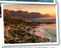  ??  ?? Drakensber­g mountains (main image) with dolphins making a splash (top) and Clifton Beach in Cape Town (above).