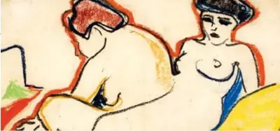  ??  ?? Foto: cortesía Cine Colombia. “Dos desnudos en la cama “de Kirchner (1907-1908), del museo Kunstmuseu­m Bern.