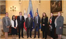  ??  ?? Left to right: Astrid Micallef Saliba, Caroline Buhagiar Klass, Andrew Beane, His Excellency the President of Malta, George Vella, Norman Aquilina, Giuliana Isolani, Charlene Ellul and Antoinette Caruana