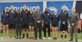  ?? PHOTOS BY U.S. OLYMPIC COMMITTEE VIA AP ?? In this photo provided by the U.S. Olympic Committee, the eight winners of “Scouting Camp: The Next Olympic Hopeful” stand with U.S. Olympic Committee CEO Scott Blackmun and USOC Chief of Sport Performanc­e Alan Ashley, at the U.S. Olympic Training...