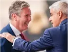  ?? ?? Smiles: Sir Keir and Sadiq Khan at yesterday’s Jubilee pageant