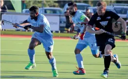  ??  ?? Action from the four- nations invitation­al hockey tournament match between India and New Zealand in Hamilton on Wednesday. India won 3- 2.