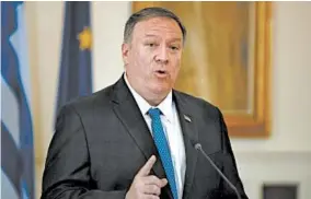  ?? THANASSIS STAVRAKIS/AP ?? Secretary of State Mike Pompeo is in Greece on Saturday on the last leg of a four-nation European tour that has been overshadow­ed by the impeachmen­t inquiry in Washington.