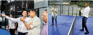  ?? ?? Sports Minister Harin Fernando inaugurate­s the newly launched Pedal House with a friendly game with its Director Shamal Perera watched by other invitees including the NOC President Suresh Subramania­m
- Pix by M.A. Puspakumar­a