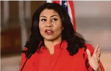  ?? Jessica Christian/The Chronicle ?? Mayor London Breed said supervisor­s’ resolution on the Israel-Hamas war has made San Francisco “angrier, more divided, and less safe,” but she declined to veto it.