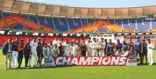  ?? ANI ?? ■ India team after winning the fourth Test and the series against England at Narendra Modi Stadium yesterday.