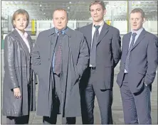  ??  ?? Alex Norton, second left, with Taggart co-stars Blythe Duff, John Michie and Colin Mccredie, and below, with co-stars in hit sitcom Two Doors Down as it comes back for a fourth series