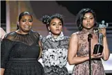  ?? CHRIS PIZZELLO/INVISION ?? Octavia Spencer, from left, Janelle Monae, and Taraji P. Henson represent “Hidden Figures” at the SAG Awards.