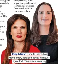  ??  ?? ‘Keep talking’: Experts Emma-Lou Montgomery (left) and Hayley Millhouse agree that communicat­ion is key