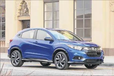  ??  ?? The 2019 HR-V is Honda’s subcompact crossover, with more leg room than any competitor’s entry in the segment. Powered by a 1.8L, 141-hp engine, it’s available in front-wheel-drive and (as in the Sport model above) in AWD.