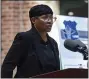  ??  ?? COCA Community Programs Specialist Yvonne Stroman speaks during the press conference at the Council on Chemical Abuse RISE Center in Reading Tuesday morning April 13, 2021, where Pennsylvan­ia Attorney General Josh Shapiro visited to announce the expansion of the Law Enforcemen­t Treatment Initiative (LETI) in Berks County.