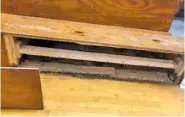  ?? CONTRIBUTE­D PHOTOS ?? A June 9 state Fire Marshal’s Office inspection at Palmer Elementary School in Grundy County, Tenn., found damage to a tile floor, left, and to gymnasium bleachers.