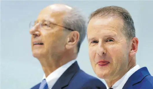  ?? Ap-ArchivBILD: Sohn ?? VW-Vorstandsc­hef Herbert Diess (rechts) und VW-Aufsichtsr­atsvorsitz­ender Hans Dieter Pötsch