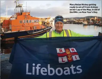  ??  ?? Mary Nolan Hickey getting ready to set off from Arklow on her Lap of the Map, in aid of the RNLI, on New Year’s Day.