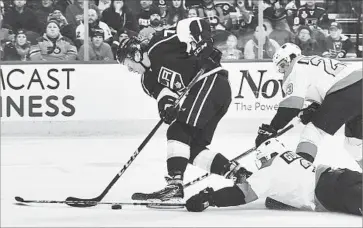  ?? Derik Hamilton Associated Press ?? KINGS FORWARD Tyler Toffoli, left, returned after a six-week absence and skated nearly 32 minutes combined in two games last weekend. “I thought he was really good both games,” Coach Darryl Sutter said.