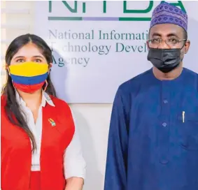  ??  ?? From right: Director General, National Informatio­n Technology Developmen­t Agency (NITDA), Inuwa Kashifu Abdullahi when he received the Honorary Consul of Columbia to Nigeria, Mrs Maricel Jammal at the agency’s headquarte­rs in Abuja yesterday