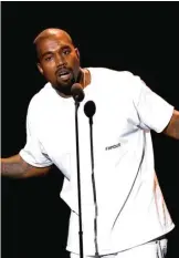  ?? — AP ?? File photo shows Kanye West speaks at the MTV Video Music Awards in New York.