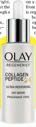  ??  ?? Regenerist Collagen Peptide 24 Day Serum, £34.99, Olay (boots.com)
