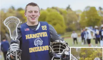 ?? STAFF PHOTOS BY NICOLAUS CZARNECKI ?? CHANGE OF FIELDS: Pat Flynn, who helped Hanover to championsh­ips in football and basketball, is trying his hand at lacrosse for the first time this spring.