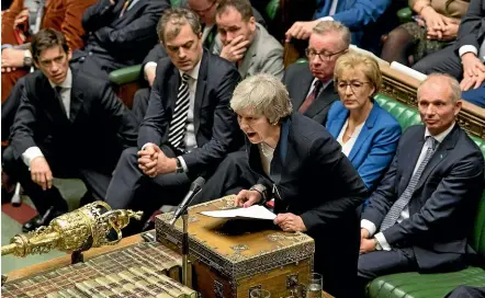  ?? AP ?? British Prime Minister Theresa May addresses the Commons after the defeat of her Brexit deal yesterday.