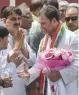  ?? — PTI ?? Congress chief Rahul Gandhi meets party workers before leaving for Amethi constituen­cy on Wednesday.