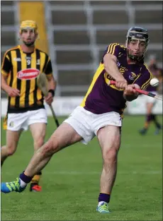  ??  ?? Wexford wing-forward Gary Moore aims for the posts.