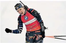  ?? FOTO: KLAMAR/AFP ?? Drittes WM-Rennen, drittes Gold: die Französin Julia Simon ist die prägende Figur bei der Biathlon-WM in Nove Mesto.