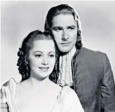  ??  ?? and right, with Errol Flynn, with whom she made eight films. He fell in love with her but she did not yield, and later remarked: ‘It’s a good thing I didn’t. He would have ruined my life’