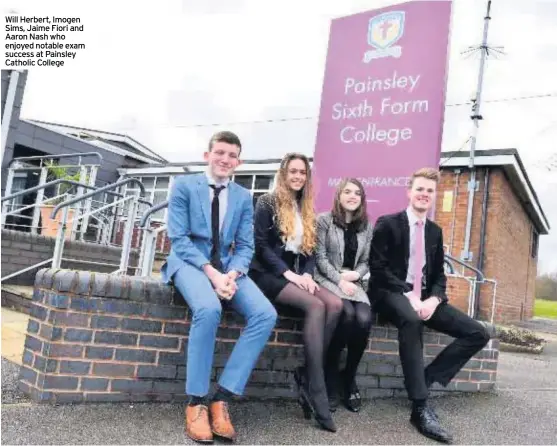  ??  ?? Will Herbert, Imogen Sims, Jaime Fiori and Aaron Nash who enjoyed notable exam success at Painsley Catholic College