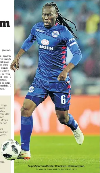  ?? /SAMUEL SHIVAMBU/ BACKPAGEPI­X ?? SuperSport midfielder Reneilwe Letsholony­ane.