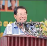  ?? FACEBOOK ?? Prime Minister Hun Sen speaks at an inaugurati­on ceremony yesterday in Kratie province.