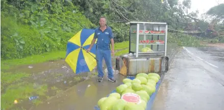  ?? Photo: Simione Haravanua ?? Edward Shankar standing beside his watermelon stand where the landslide occurred on January 20, 2019.