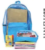  ??  ?? Blue team: This Backpack to School for Grades 1 to 3 (P329) includes six notebooks, a pouch, three pencils, one box of crayons, an eraser, one pair of scissors, three short brown envelopes, one sharpener, one glue stick, and one ruler.