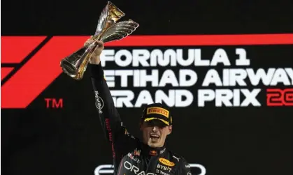  ?? Photograph: Kamran Jebreili/AP ?? Max Verstappen celebrates victory.