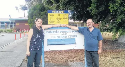  ??  ?? Caroline Centa and her father, Paul Menhennett, first met in November 2018. When he travelled to Australia to meet her, they stopped by the Primary school they both attended, 20 years apart.