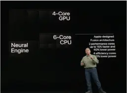  ??  ?? Apple’s Phil Schiller talks about the A12 Bionic processor in the iphone XS.