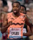  ??  ?? NOAH LYLES, 20 anni: 9”88