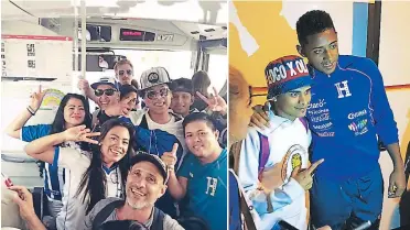  ??  ?? RESPALDO. Los aficionado­s llegaron en bus al estadio Montjuïc, algunos lograron tomarse fotos con el